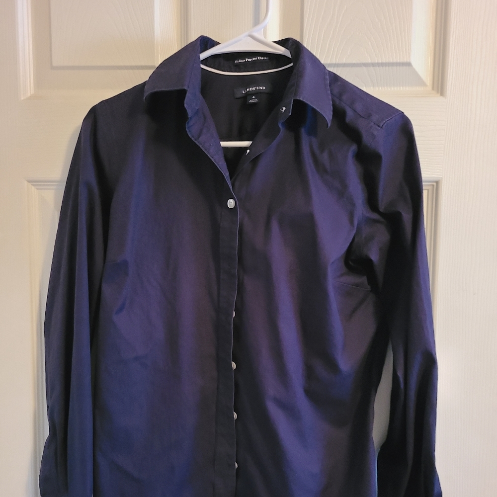 Navy Land's End button down size 4